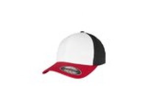Baseball Cap 3-Tone Flexfit rot/wei/schwarz S/M