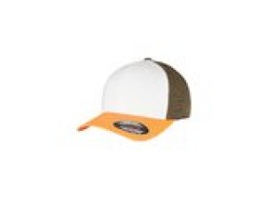 Baseball Cap 3-Tone Flexfit neon orange/wei/olive L/XL