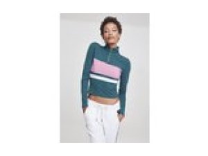 Langarmshirt 3-Tone Zip Damen jaspis blau/cool pink/wei M