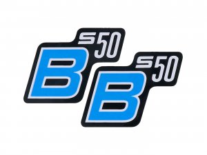 Schriftzug S50 B Folie / Aufkleber schwarz-hellblau 2 Stck fr Simson S50