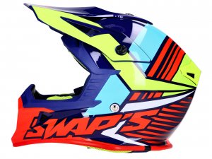 Helm Motocross SWAPS S818 blau / fluo-gelb / rot - Gre M (57-58)